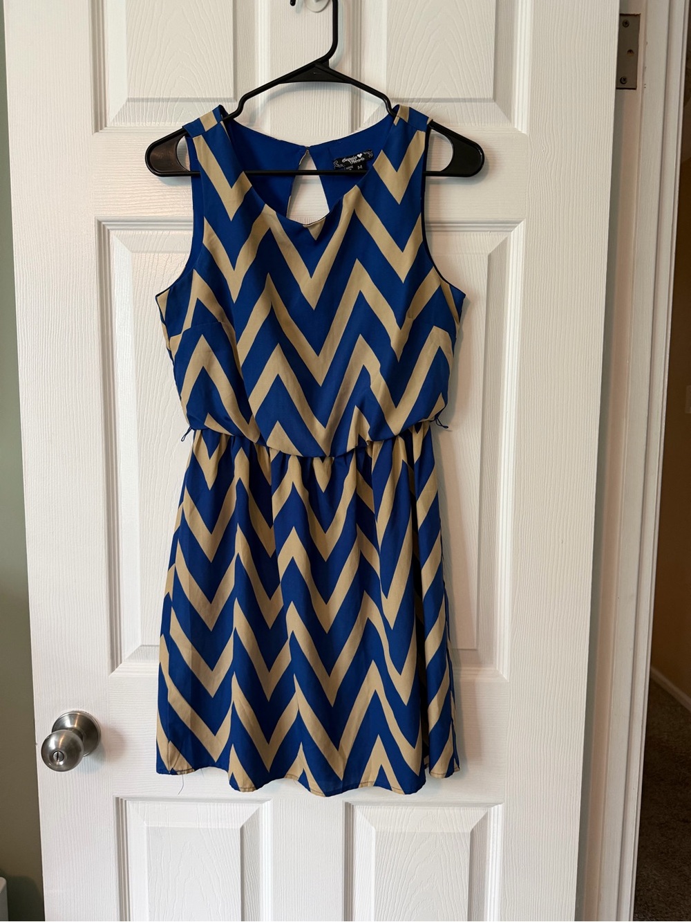 Sequin Hearts Blue and Cream Chevron Sleeveless Dress